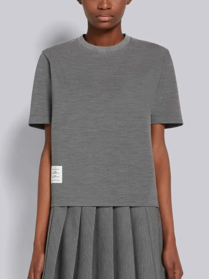 Wool Tech Milano Buttoned Side Vent Short Sleeve Tee Medium Grey Women Thom Browne Sweats