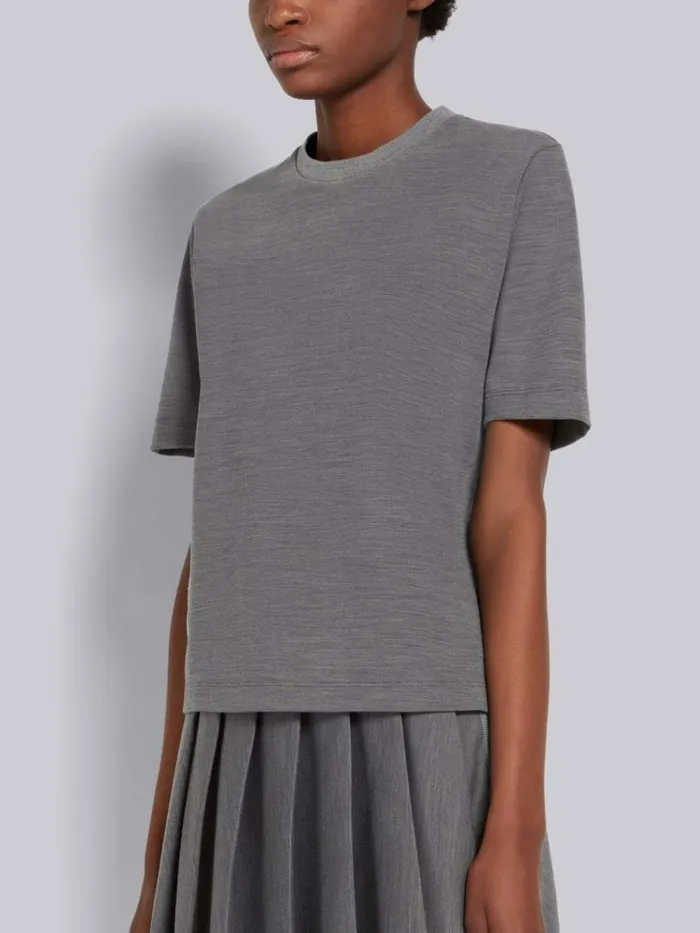Wool Tech Milano Buttoned Side Vent Short Sleeve Tee Medium Grey Women Thom Browne Sweats