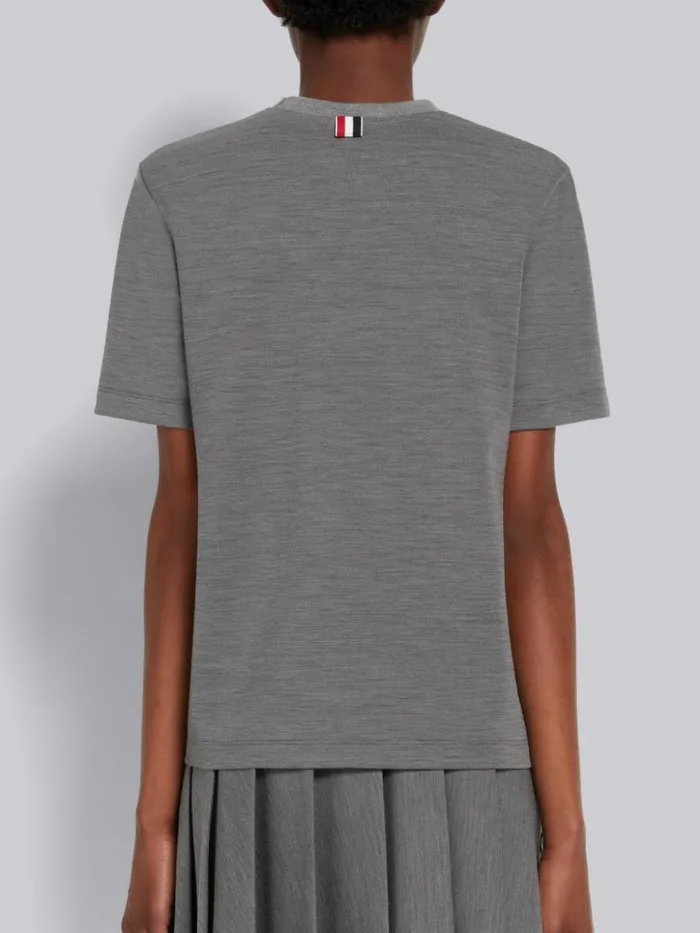 Wool Tech Milano Buttoned Side Vent Short Sleeve Tee Medium Grey Women Thom Browne Sweats