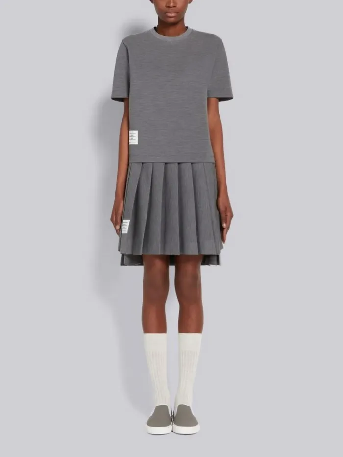 Wool Tech Milano Buttoned Side Vent Short Sleeve Tee Medium Grey Women Thom Browne Sweats