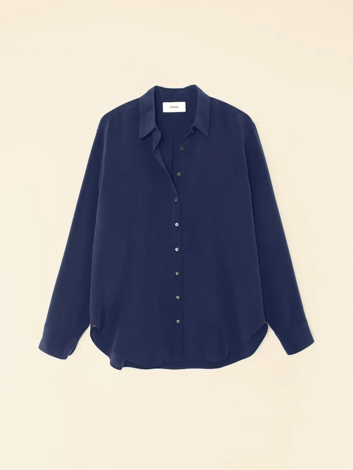 XRENA Shirts Women Navy Beau Silk Shirt XRENA Shirts Women Navy Beau Silk Shirt