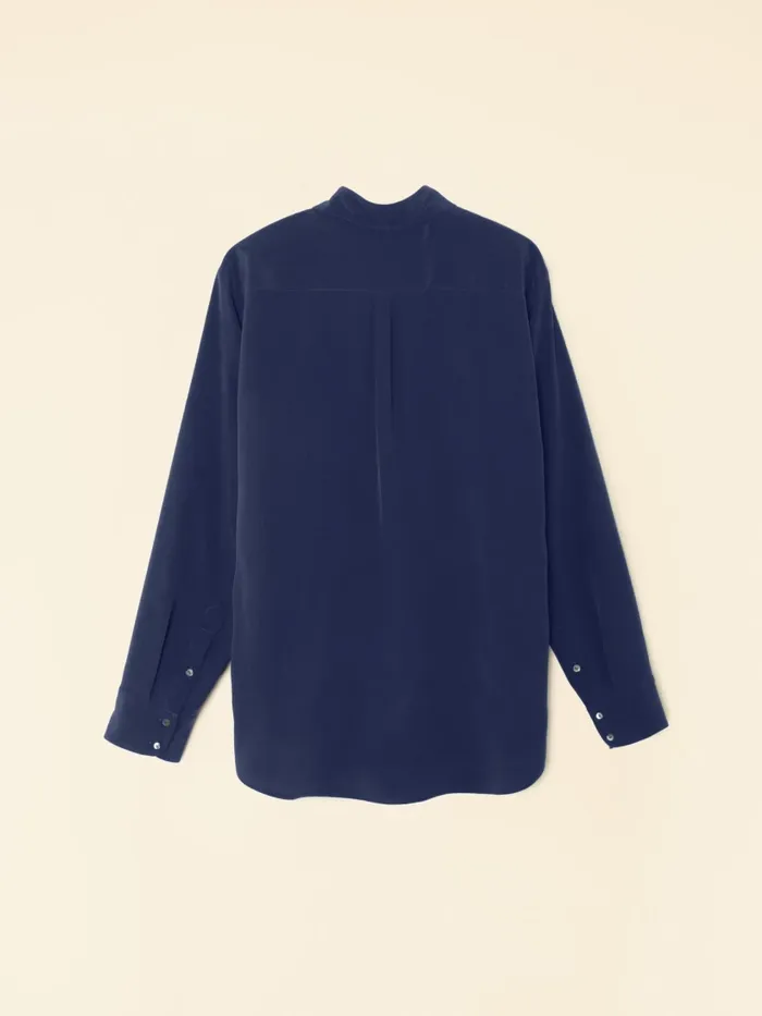 XRENA Shirts Women Navy Beau Silk Shirt XRENA Shirts Women Navy Beau Silk Shirt