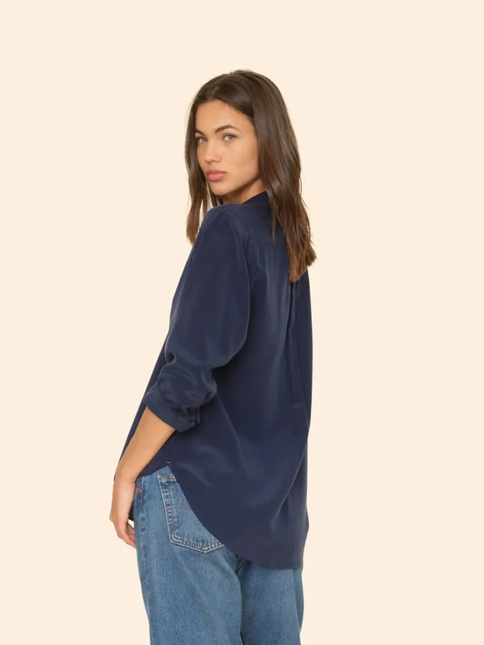 XRENA Shirts Women Navy Beau Silk Shirt XRENA Shirts Women Navy Beau Silk Shirt
