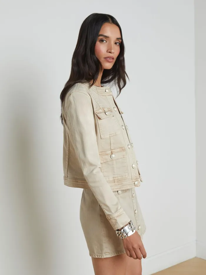 Yari Denim Jacket Biscuit Women L039Agence Blazers and Jackets Yari Denim Jacket Biscuit Women L039Agence Blazers and Jackets