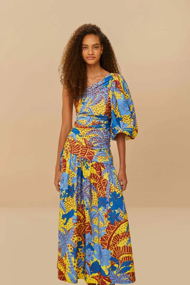 Yellow Jungle Panther OneShoulder Midi Dress Women FARM Rio Midi Dresses Yellow Jungle Panther OneShoulder Midi Dress Women FARM Rio Midi Dresses