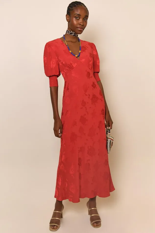 Zadie Red Poppy Jacquard Women RIXO Dresses